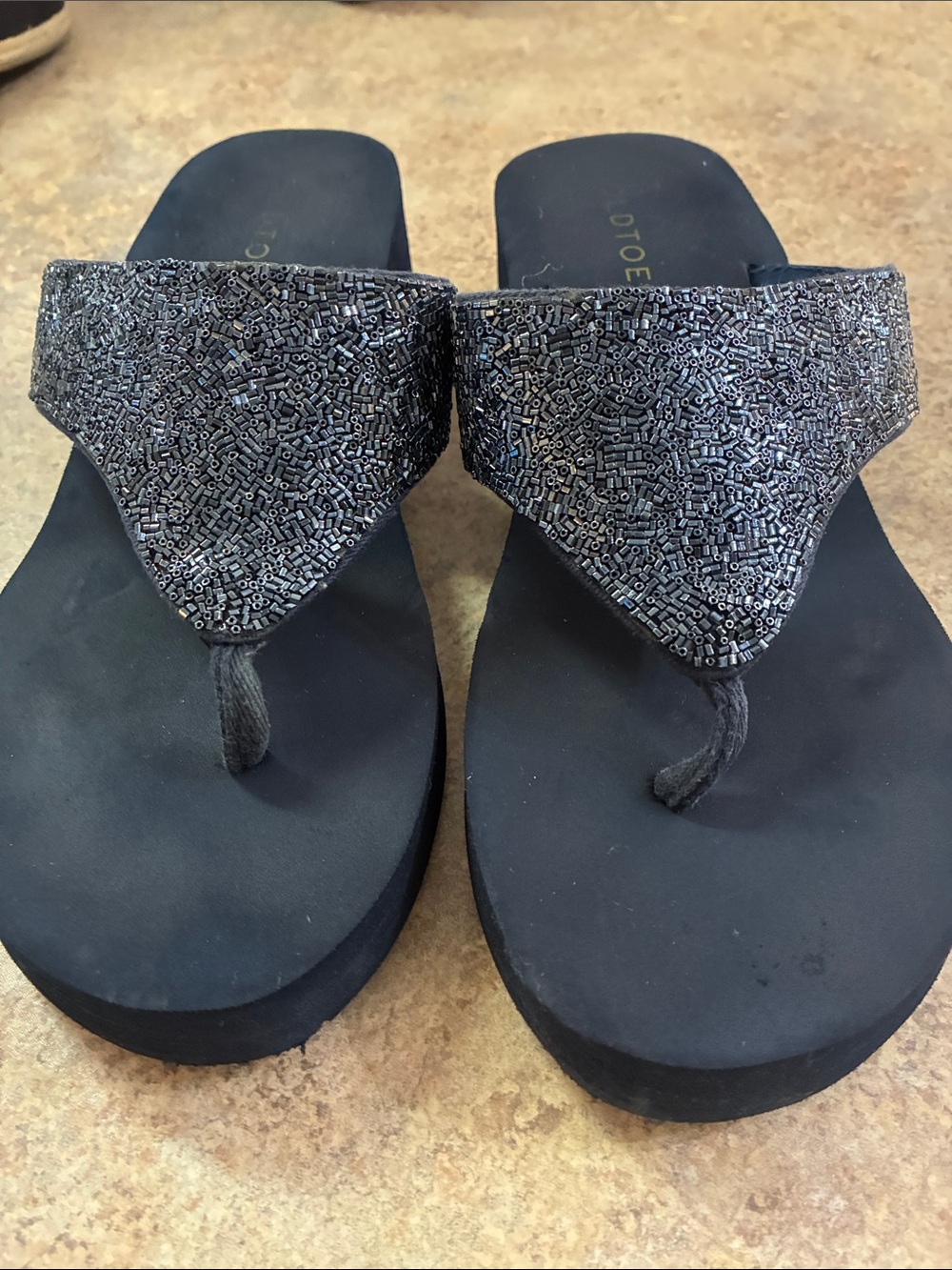 Navy Beaded Women's Thong Sandals